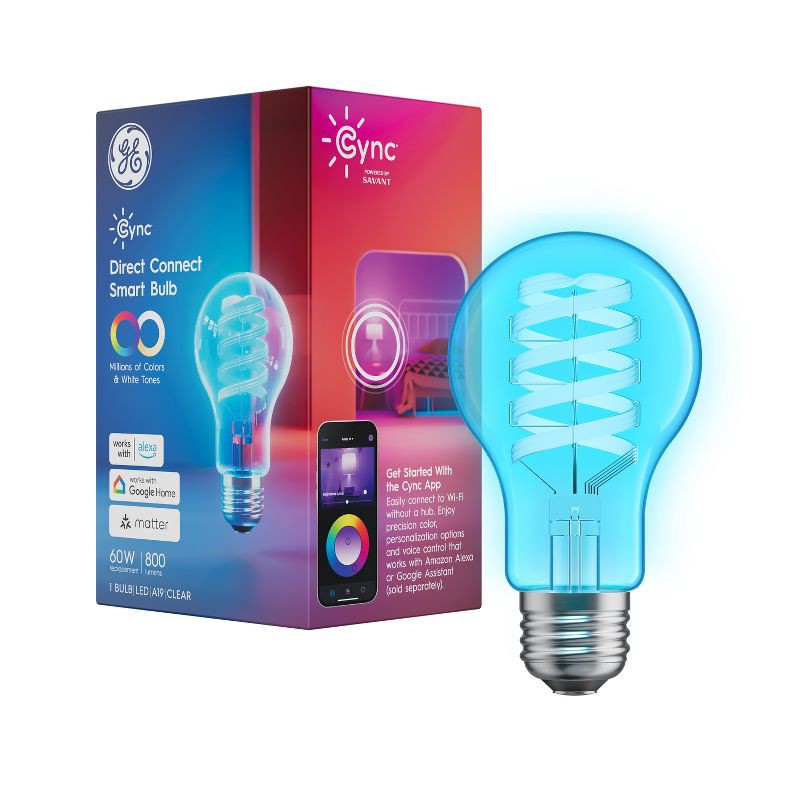 slide 1 of 6, GE Household Lighting GE 60W CYNC A19 Light Bulb Clear Glass Full Color, 1 ct