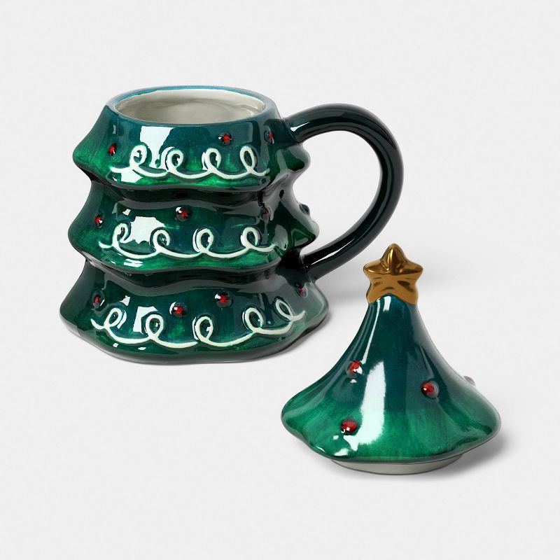 slide 3 of 4, 10 fl oz Stoneware Christmas Tree Figural Lid Coaster Mug - Wondershop™, 10 fl oz