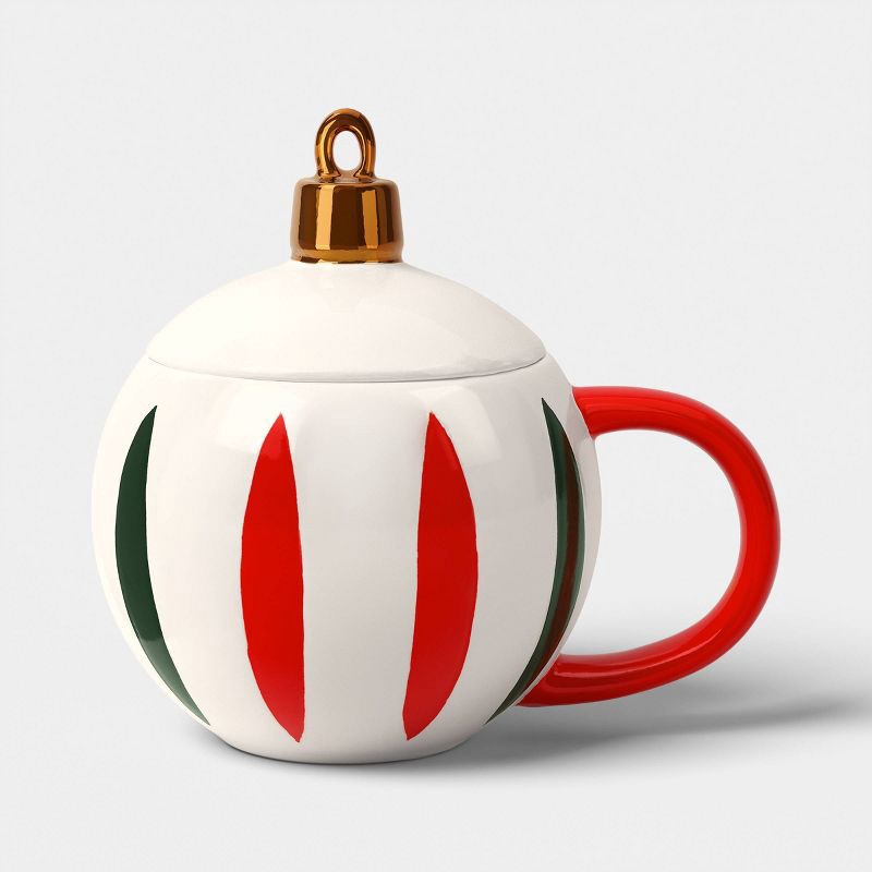 slide 1 of 4, 12.85 fl oz Christmas Stoneware Ornament Figural Lid Coaster Mug - Wondershop™, 12.85 fl oz