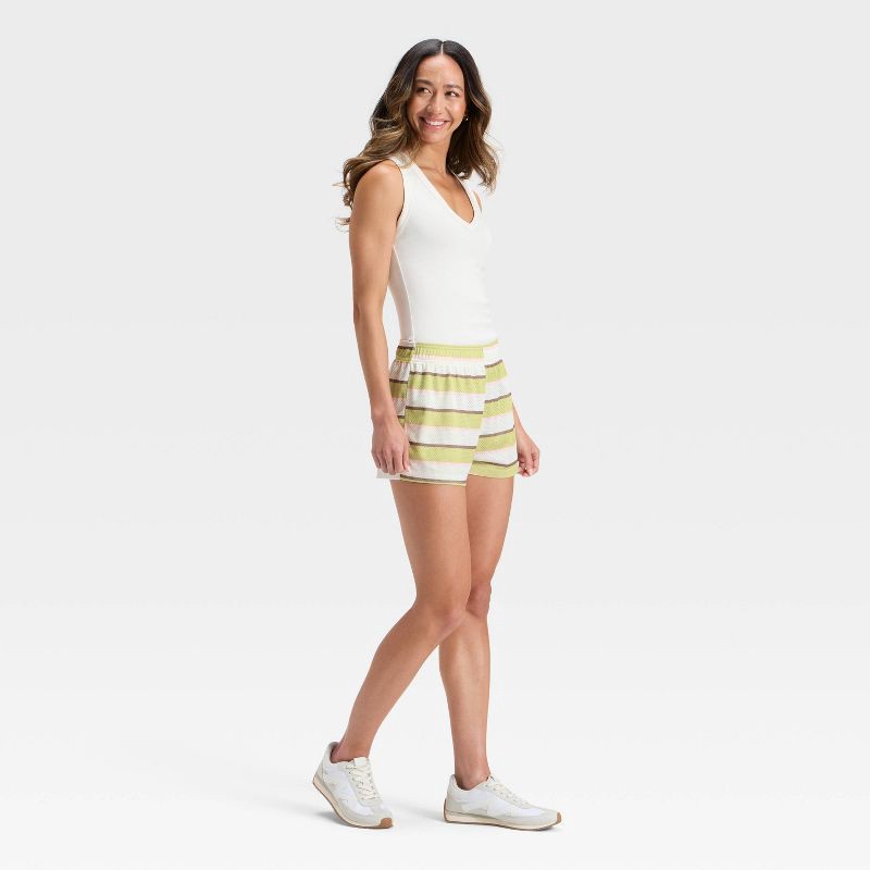 slide 3 of 4, Grayson Threads Women's Striped Mesh Graphic Shorts - Green L, 1 ct