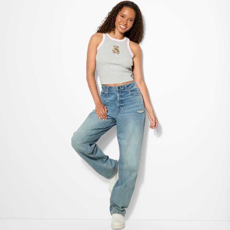 slide 1 of 3, Mighty Fine Women's Teddy Bear Graphic Tank Top - Light Gray XS, 1 ct