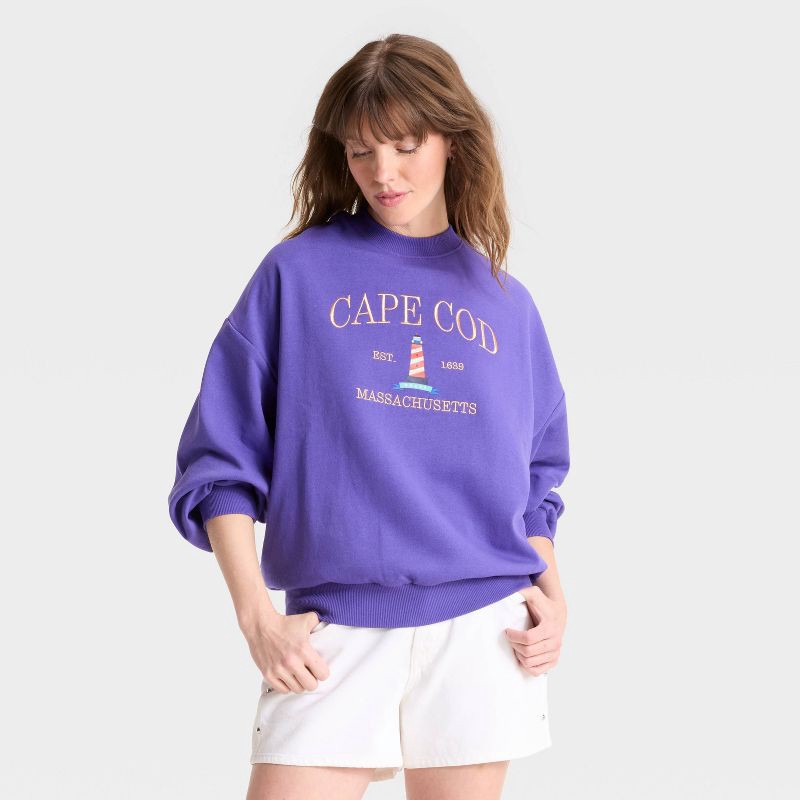 slide 1 of 3, Special Thanks Women's Cape Cod Graphic Sweatshirt - Royal Blue M, 1 ct