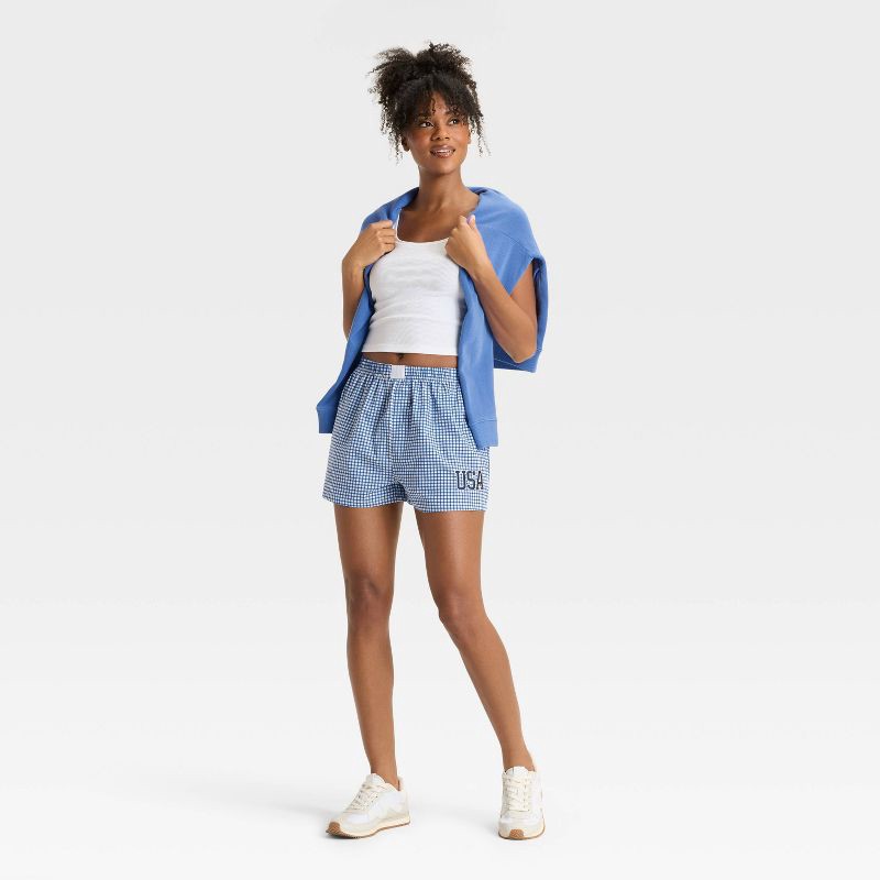 slide 3 of 3, Grayson Threads Women's USA Gingham Graphic Boxer Shorts - Blue XL, 1 ct
