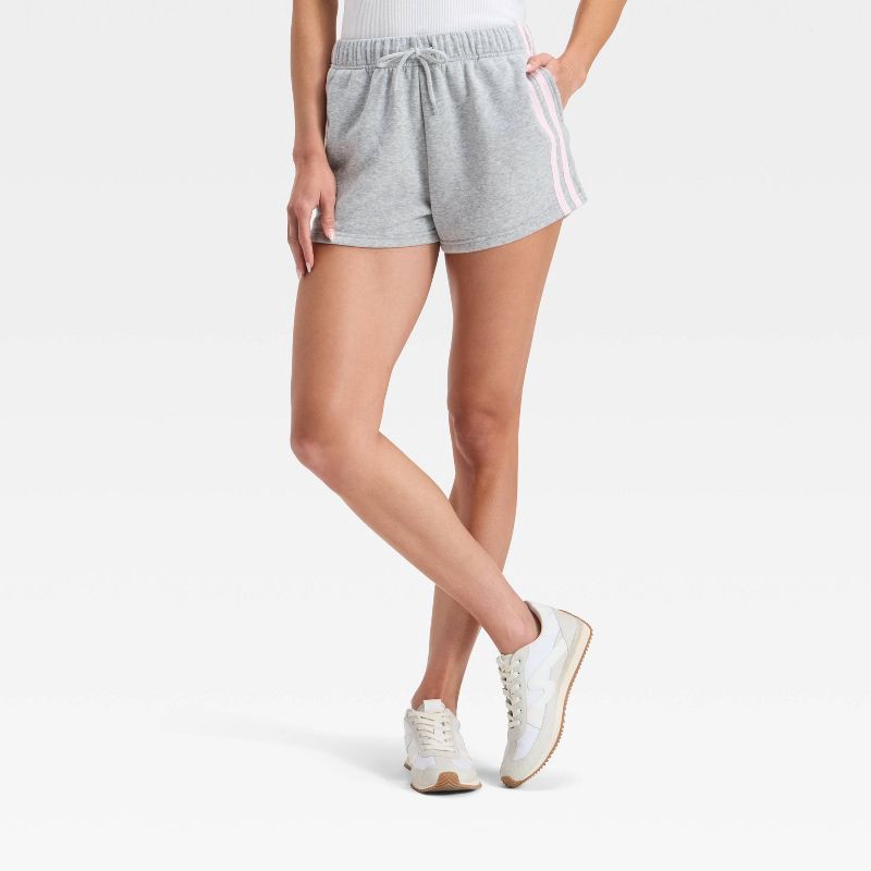 slide 1 of 3, Mighty Fine Women's Striped Graphic Shorts - Light Gray XXS, 1 ct