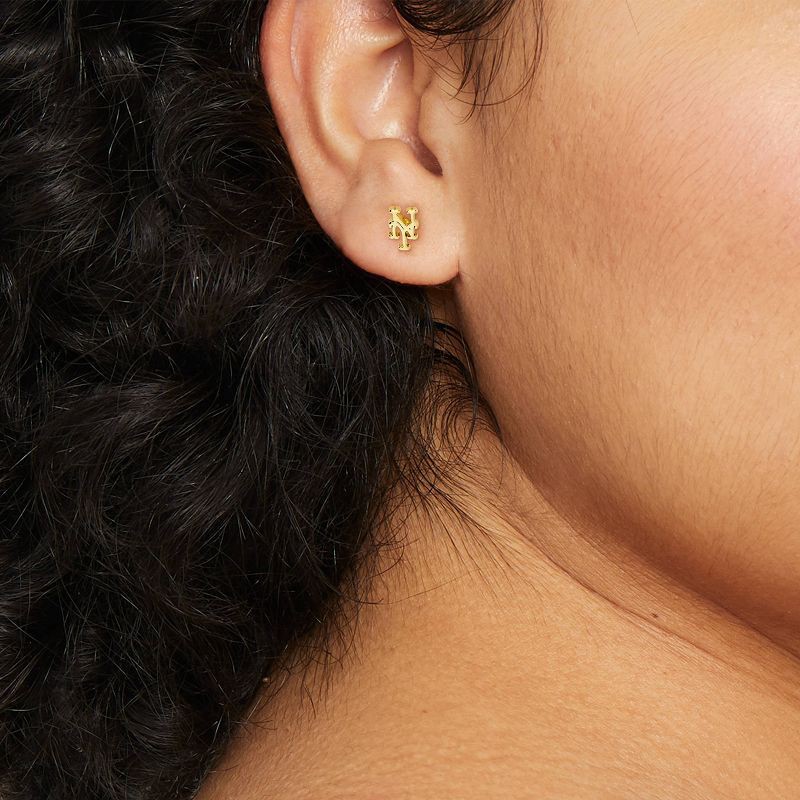 slide 2 of 3, Bijoux Sport by Luv Aj MLB Gold Logo Stud Earrings - New York Mets: Brass Material, Post Closure, 1" Length, 1" Width, 1 ct