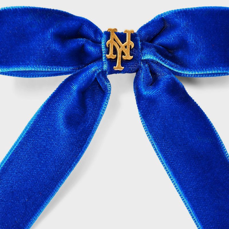 slide 2 of 2, Bijoux Sport by Luv Aj MLB Logo Velvet Hair Bow - New York Mets: Polyester & Stainless Steel Hair Clip, 1 ct