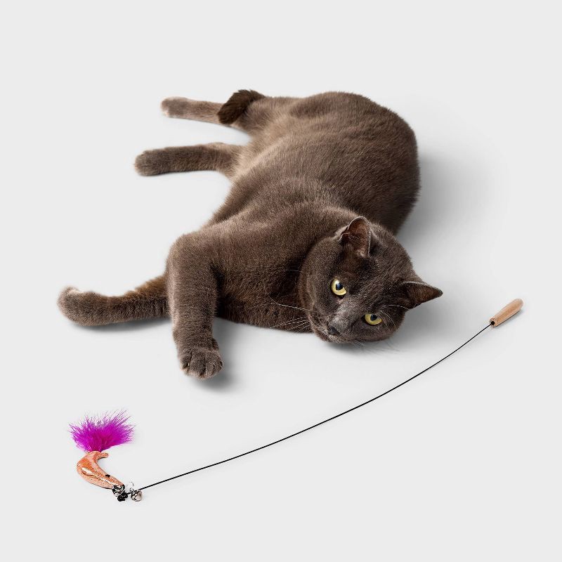 slide 2 of 3, 31" Figural Wand Wire Cat Teaser Toy - Boots & Barkley™, 1 ct