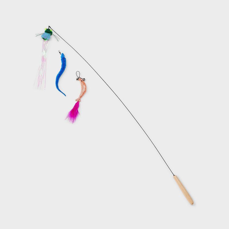 slide 1 of 3, 31" Figural Wand Wire Cat Teaser Toy - Boots & Barkley™, 1 ct