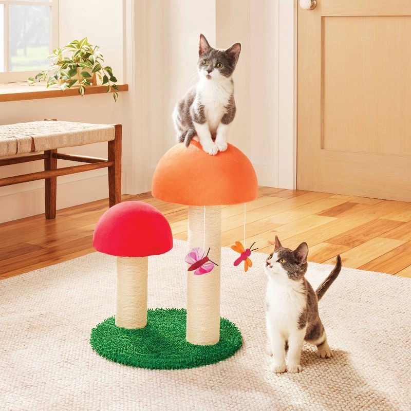 slide 3 of 3, Knock Down Post Novelty Double Toadstool Cat Scratcher - 19" - Boots & Barkley™, 1 ct