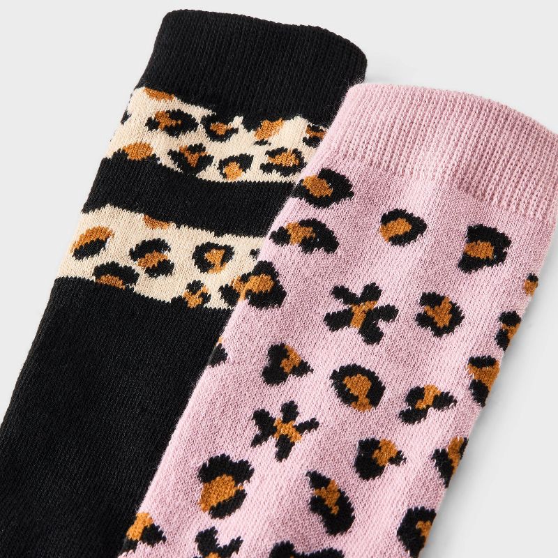 slide 3 of 3, Girls' 2pk Leopard Knee Socks - Cat & Jack™ Mauve M, 2 ct