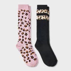 Girls' 2pk Leopard Knee Socks - Cat & Jack™ Mauve L