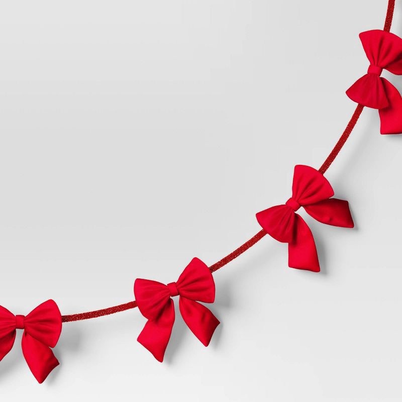 slide 3 of 3, Christmas Velvet Bow Garland Red - Wondershop™, 1 ct