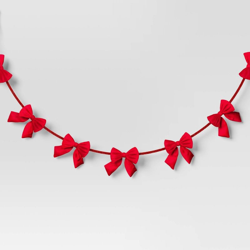 slide 1 of 3, Christmas Velvet Bow Garland Red - Wondershop™, 1 ct