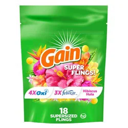 Gain Super Flings! Hibiscus Hula Laundry Detergent Pods 18 Pacs - 25oz: Paraben-Free, Bleach-Free, Phosphate-Free, Deep Cleaning