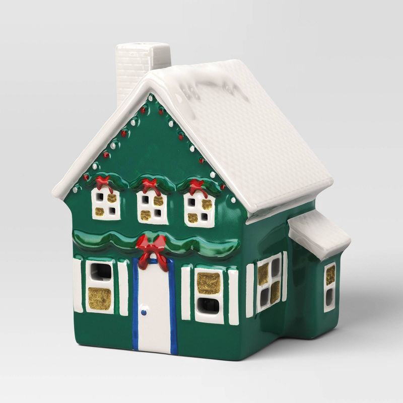 slide 3 of 3, Ceramic LED House Green Christmas - Threshold™, 1 ct