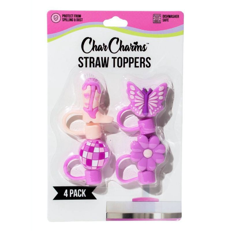 slide 8 of 9, CharCharms 4pk Girly Straw Toppers, 4 ct