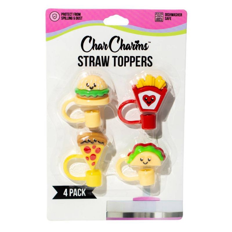 slide 8 of 9, CharCharms 4pk Food Straw Toppers, 4 ct
