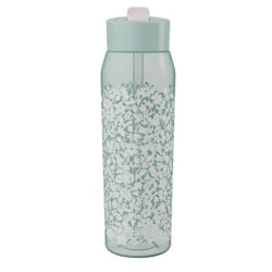 Zak Designs 32oz Icicle Floral Manual Straw Water Bottle Green