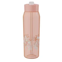 Zak Designs 32oz Nectarine Floral Manual Straw Water Bottle Orange