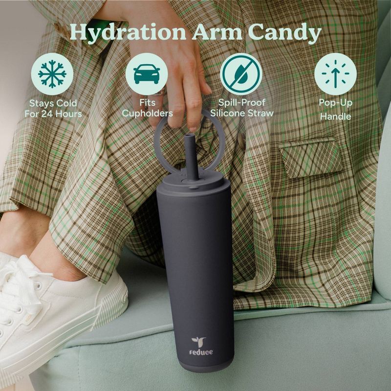 slide 3 of 7, Reduce 24oz Halo Stainless Steel Straw Tumbler Black, 24 oz