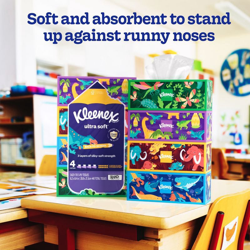 slide 4 of 6, Kleenex Ultra Soft 3-Ply Facial Tissue - Back-to-School Pack - 4pk/480ct, 4 ct, 480 ct