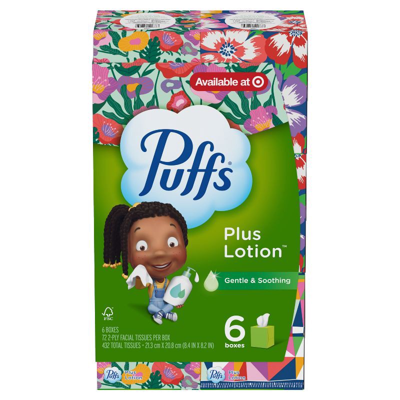 slide 12 of 16, Puffs Plus Lotion Facial Tissue - Exclusive Designs - 6pk/432ct, 6 ct, 432 ct