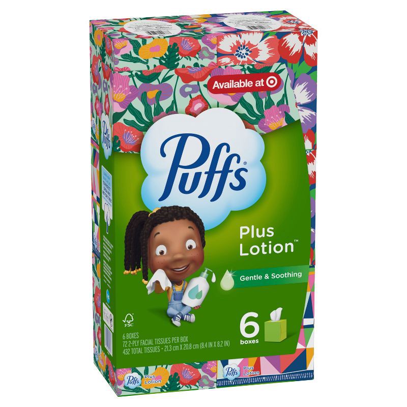 slide 16 of 16, Puffs Plus Lotion Facial Tissue - Exclusive Designs - 6pk/432ct, 6 ct, 432 ct