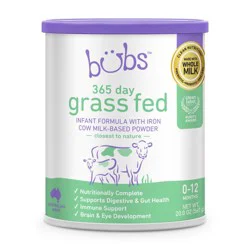 Bubs 365 Day Grass Fed Cow-Milk Based Infant Formula Powder (Babies 0-12 Months) - 20oz: Non-GMO, No Artificial Colors, Pasteurized, Brain Development