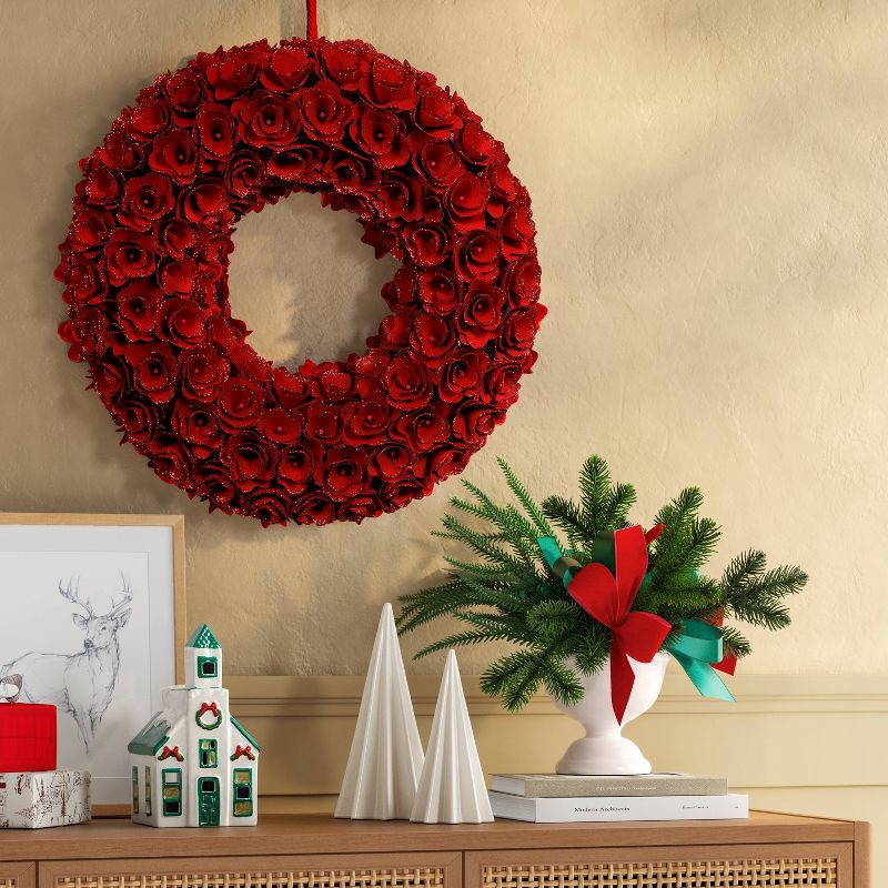 slide 2 of 3, Red Curled Wood Christmas Wreath - Threshold™, 1 ct