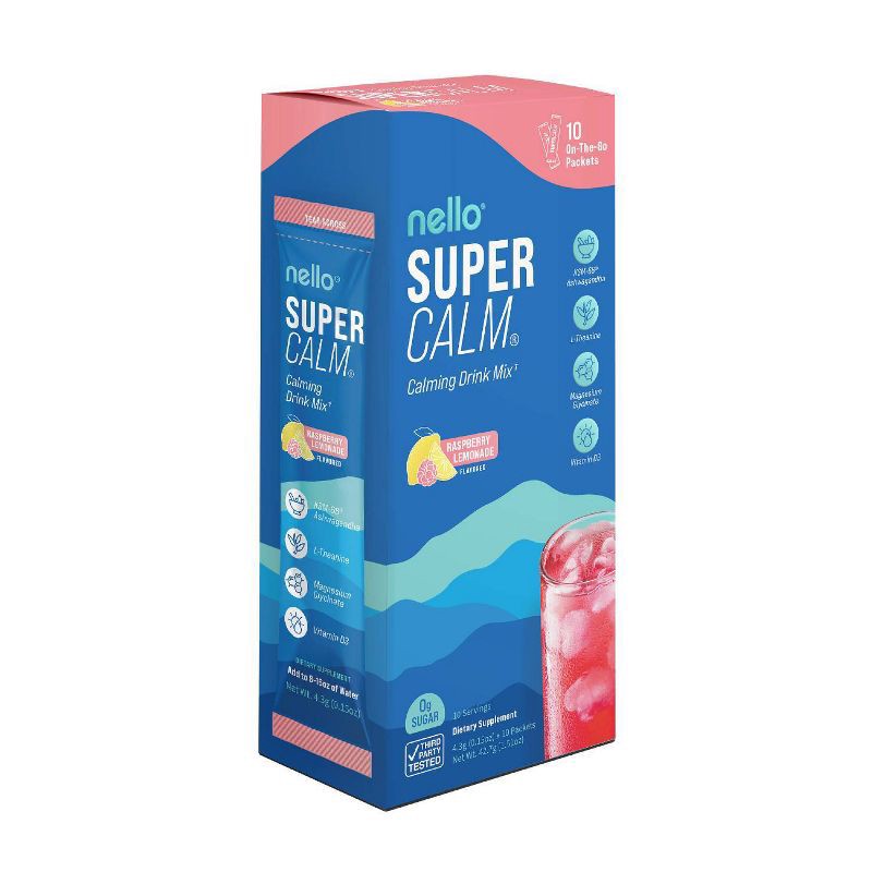 slide 3 of 6, Nello Supercalm Calming Drink Mix Supplement Powder - Raspberry Lemonade - 10ct, 10 ct