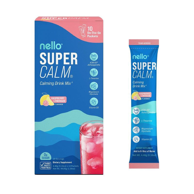 slide 1 of 6, Nello Supercalm Calming Drink Mix Supplement Powder - Raspberry Lemonade - 10ct, 10 ct