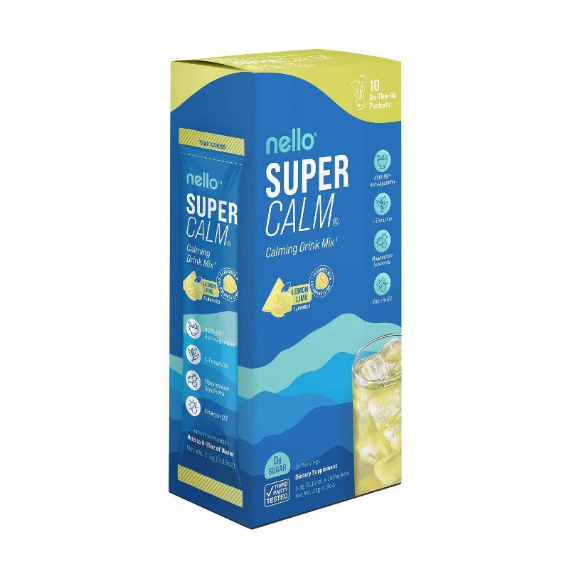 slide 3 of 6, Nello Supercalm Calming Drink Mix Supplement Powder - Lemon Lime - 10ct, 10 ct