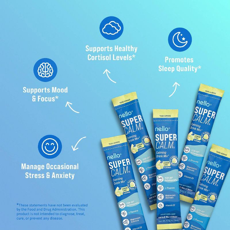slide 6 of 6, Nello Supercalm Calming Drink Mix Supplement Powder - Lemon Lime - 10ct, 10 ct