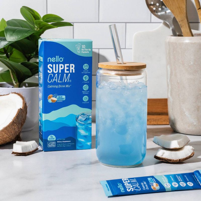 slide 2 of 6, Nello Supercalm Calming Drink Mix Supplement Powder - Blue Coconut - 10ct, 1.5 oz, 10 ct