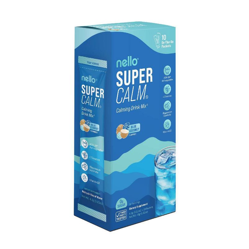 slide 3 of 6, Nello Supercalm Calming Drink Mix Supplement Powder - Blue Coconut - 10ct, 1.5 oz, 10 ct