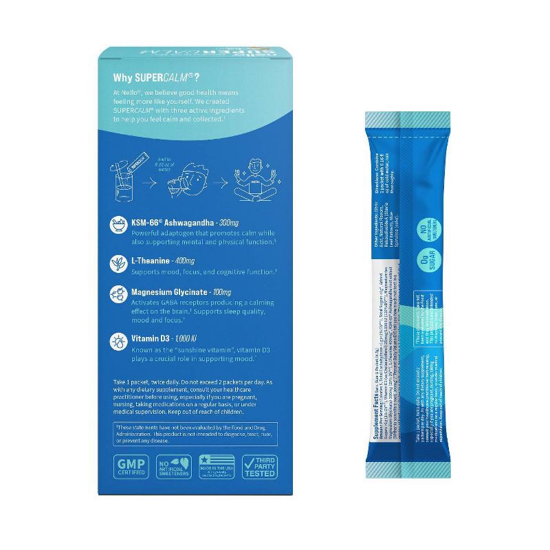 slide 5 of 6, Nello Supercalm Calming Drink Mix Supplement Powder - Blue Coconut - 10ct, 1.5 oz, 10 ct