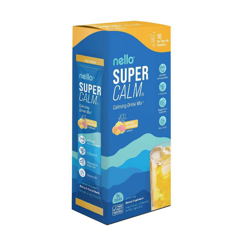 slide 3 of 6, Nello Supercalm Calming Drink Mix Supplement Powder - Tropical Tangerine - 1.5oz/10ct, 10 ct