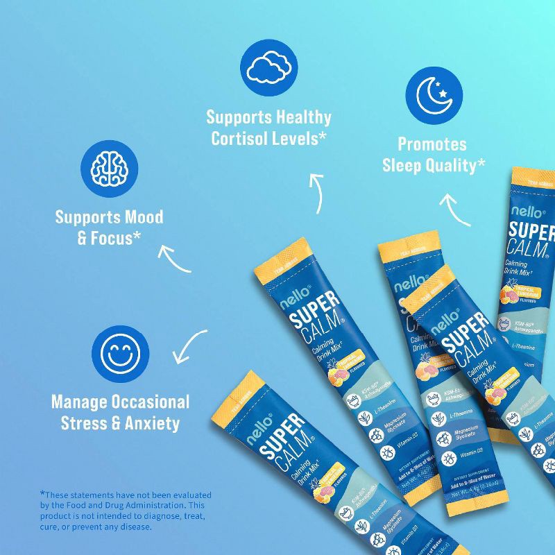 slide 6 of 6, Nello Supercalm Calming Drink Mix Supplement Powder - Tropical Tangerine - 1.5oz/10ct, 10 ct