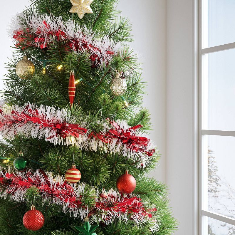 slide 2 of 3, 10' Christmas Tinsel Garland Mega Wide Cut Red and Narrow Cut White - Wondershop™, 1 ct