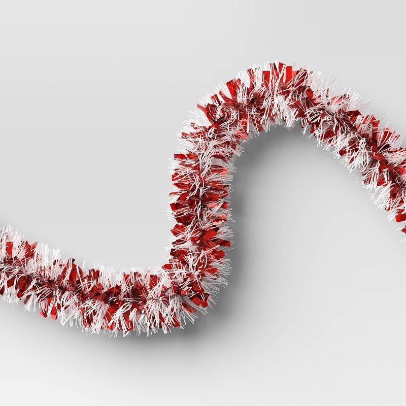 slide 3 of 3, 10' Christmas Tinsel Garland Mega Wide Cut Red and Narrow Cut White - Wondershop™, 1 ct