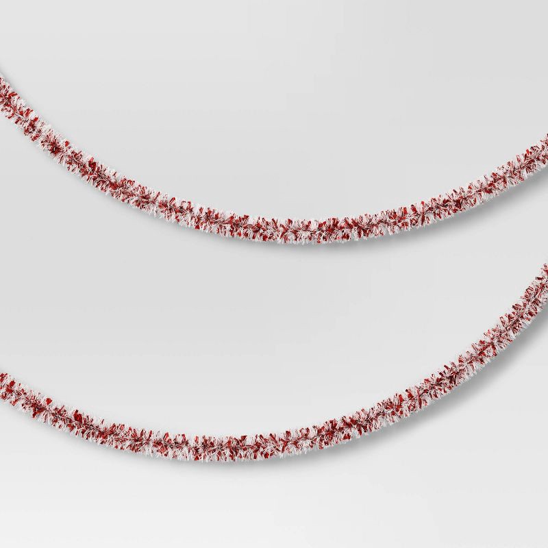 slide 1 of 3, 10' Christmas Tinsel Garland Mega Wide Cut Red and Narrow Cut White - Wondershop™, 1 ct