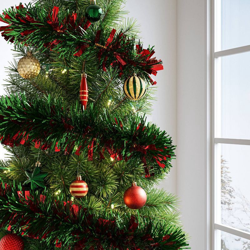 slide 2 of 3, 10' Christmas Tinsel Garland Mega Wide Cut Red and Narrow Cut Green - Wondershop™, 1 ct