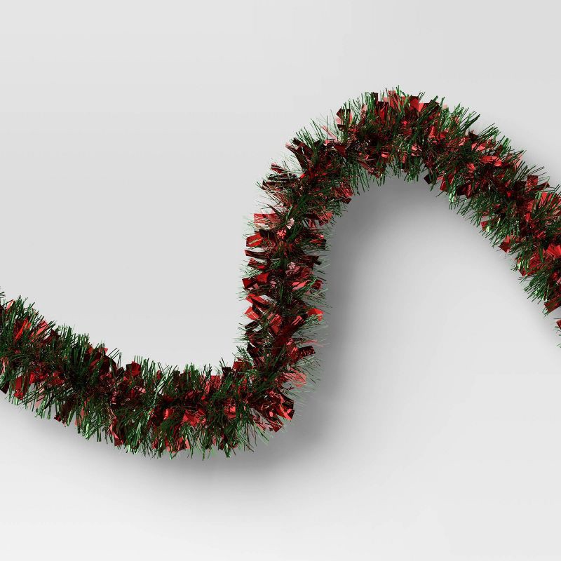 slide 3 of 3, 10' Christmas Tinsel Garland Mega Wide Cut Red and Narrow Cut Green - Wondershop™, 1 ct