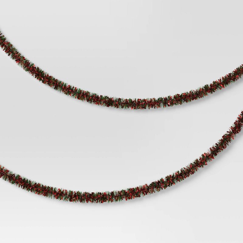 slide 1 of 3, 10' Christmas Tinsel Garland Mega Wide Cut Red and Narrow Cut Green - Wondershop™, 1 ct