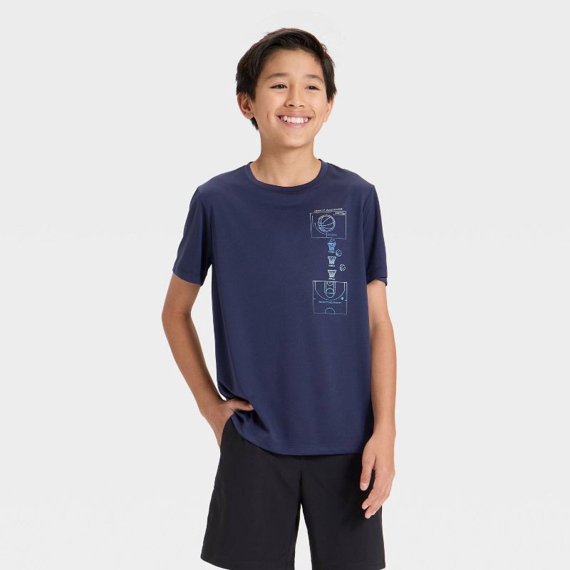 slide 1 of 4, Boys' Short Sleeve "Basketball" Graphic T-Shirt - All In Motion™ Navy Blue XL, 1 ct