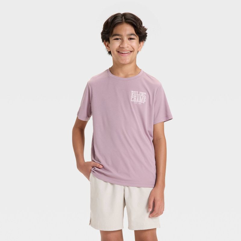 slide 1 of 4, Boys' Short Sleeve "Ruling Champ" Graphic T-Shirt - All In Motion™ Mauve S, 1 ct