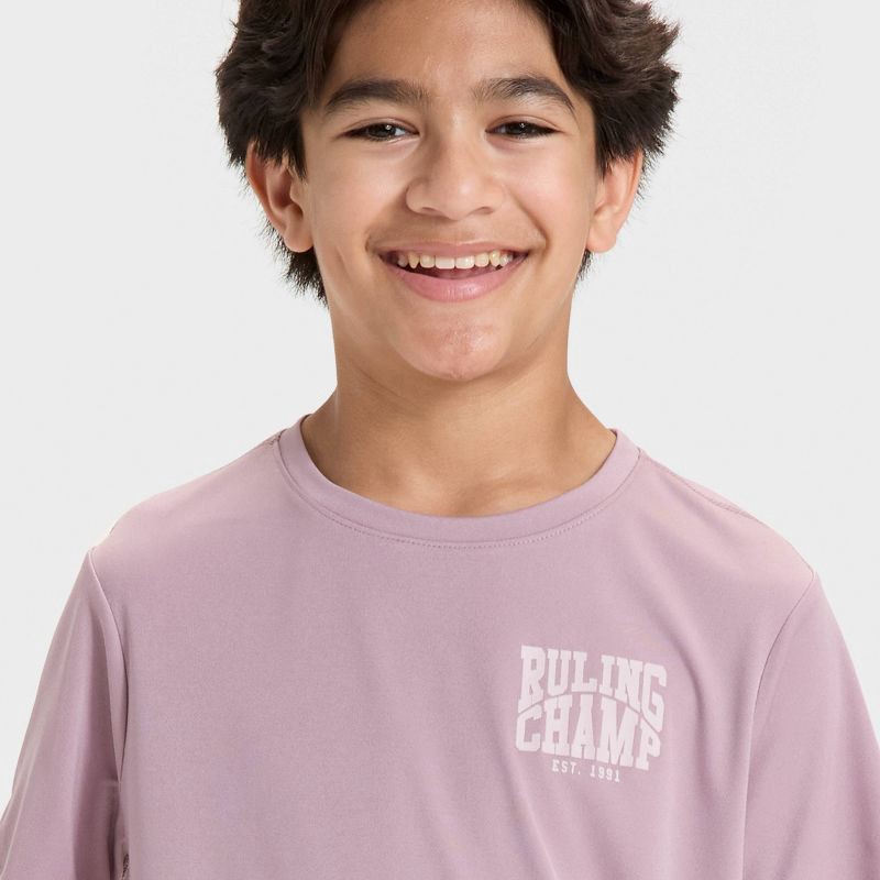 slide 3 of 4, Boys' Short Sleeve "Ruling Champ" Graphic T-Shirt - All In Motion™ Mauve M, 1 ct