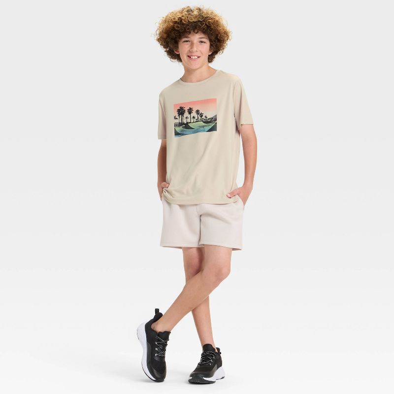 slide 4 of 4, Boys' Short Sleeve Palm Tree Graphic T-Shirt - All In Motion™ Beige XS, 1 ct