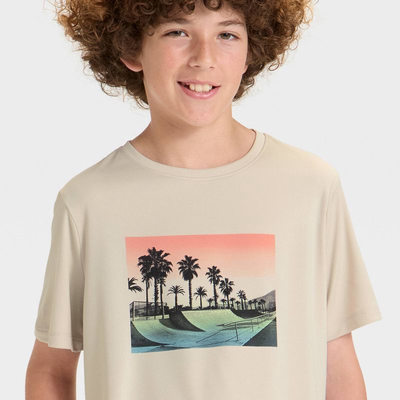 slide 2 of 4, Boys' Short Sleeve Palm Tree Graphic T-Shirt - All In Motion™ Beige XL, 1 ct