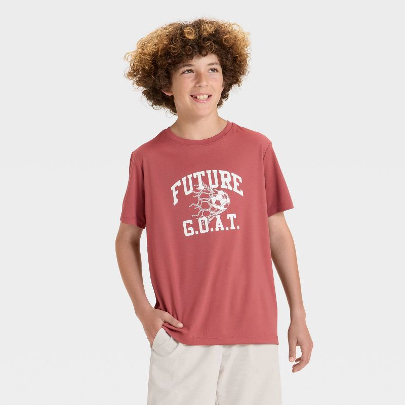 slide 1 of 4, Boys' Short Sleeve "Future G.O.A.T." Graphic T-Shirt - All In Motion™ Red XL, 1 ct